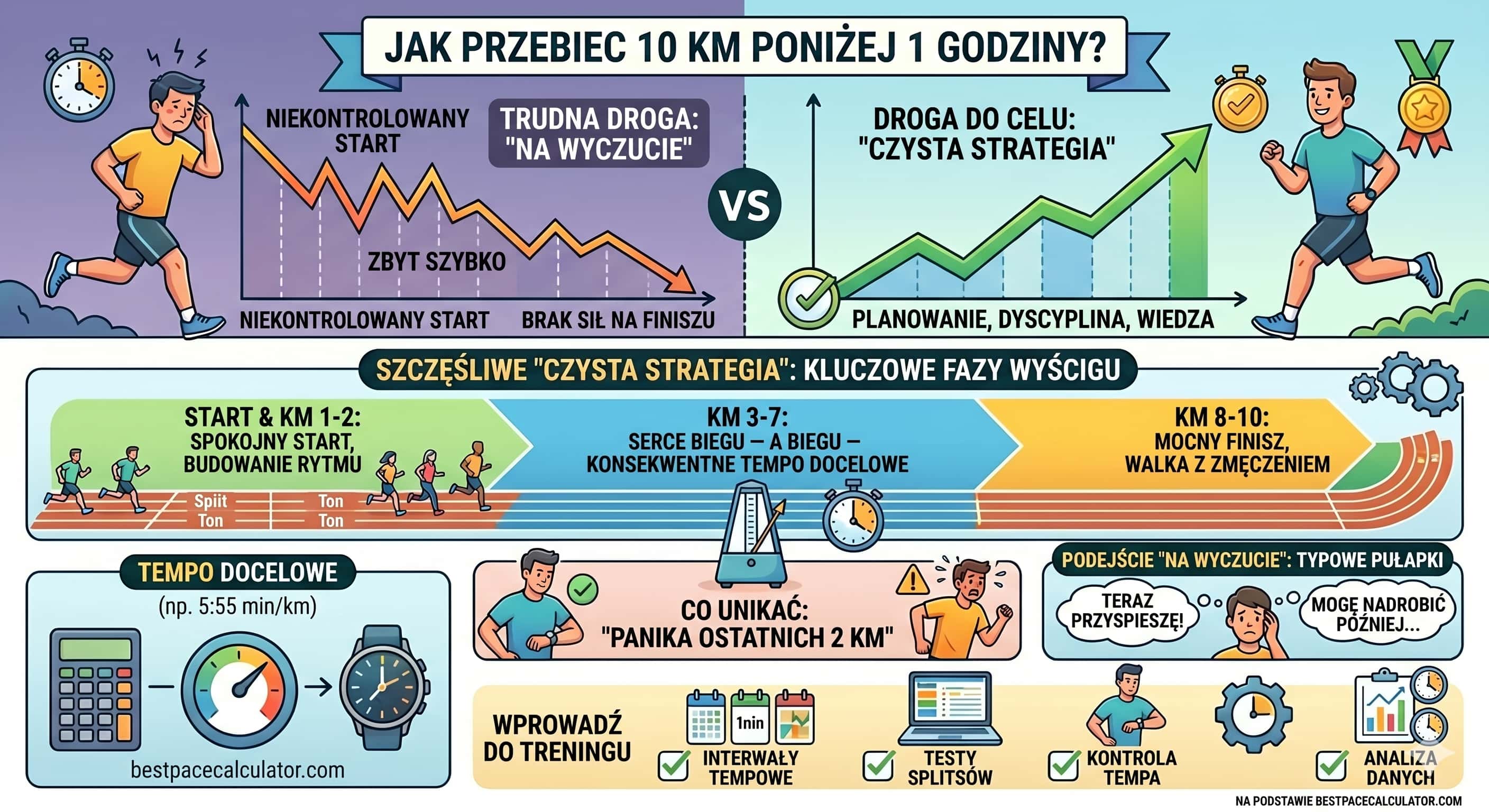 Jak przebiec 10 km poniżej 1 godziny — tempo 6:00 min/km i plan treningowy sub-60.